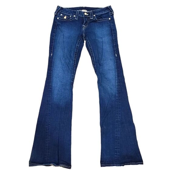 True Religion Joey Low Rise Pearl Detail Twist Seam Flare Jeans Dark Wash | 28 - Picture 1 of 15
